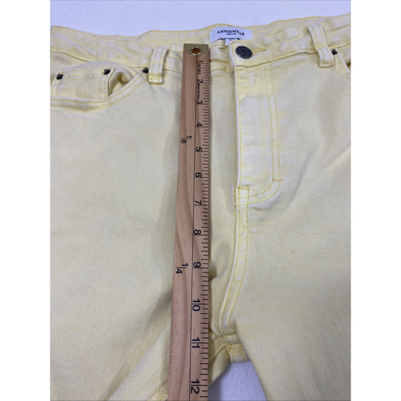 Anniewear Jeans Womens Large Faded Butter Yellow Denim Straight Stretch Hi Rise - Picture 8 of 10